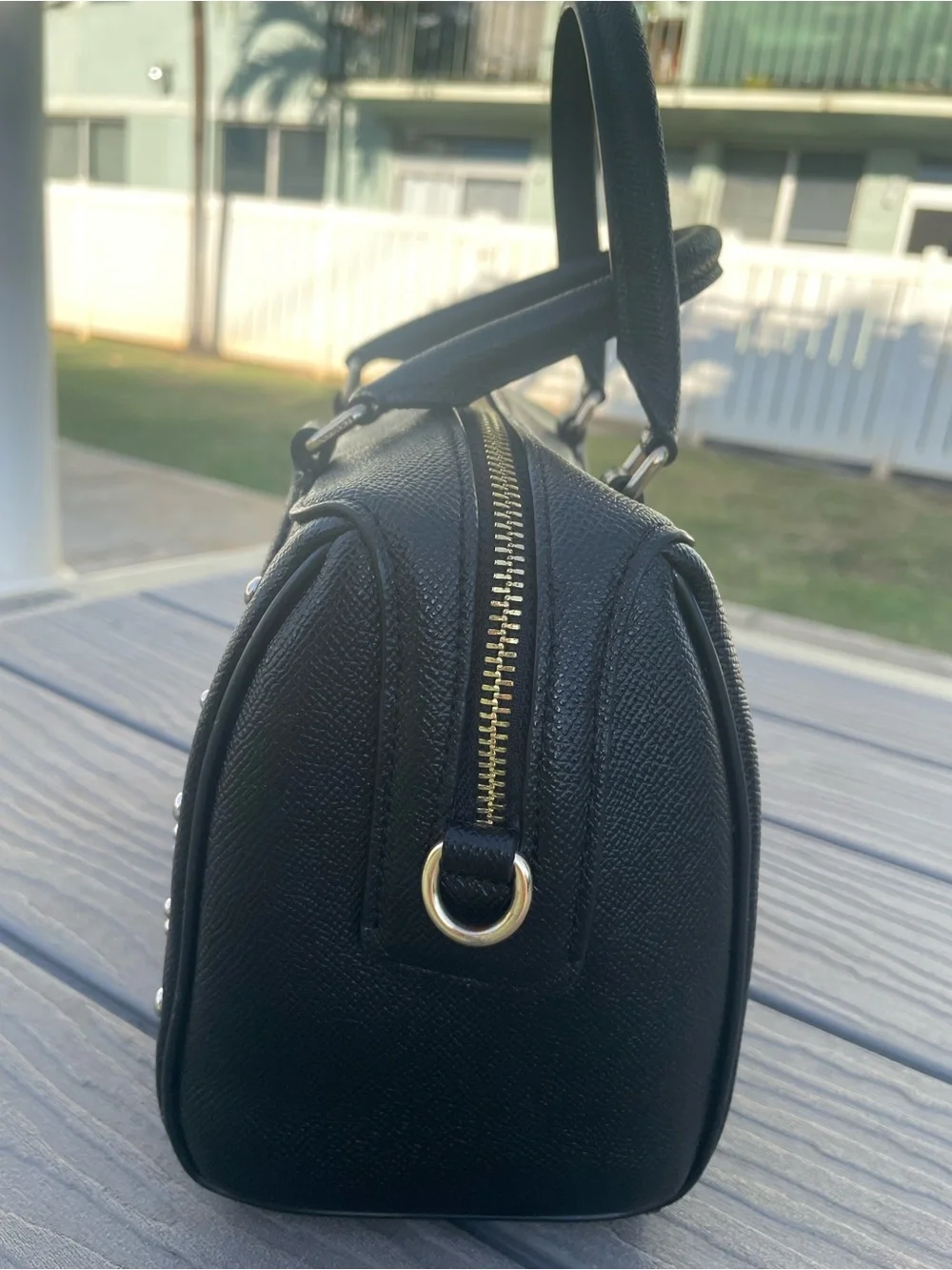 Coach Bennet Black Studded Leather Satchel with Silver Accents